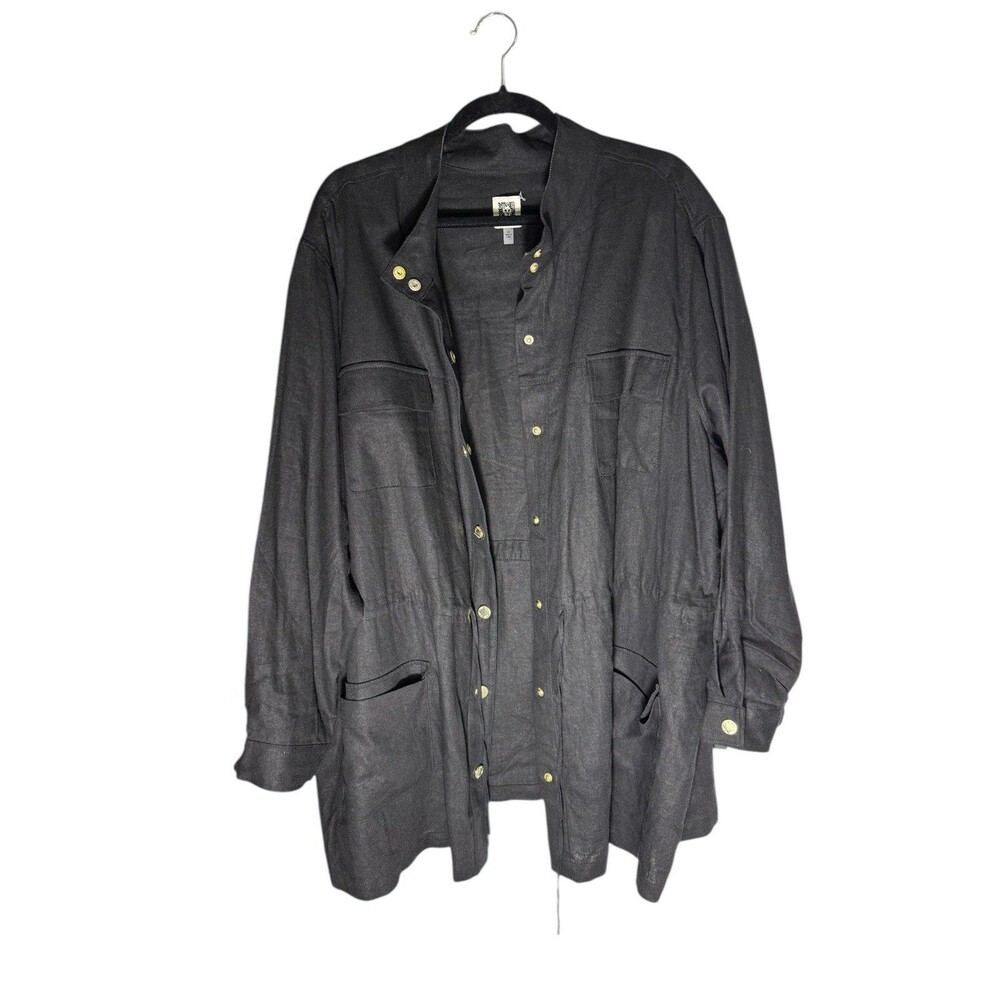 Anne Klein Black Linen blend Jacket Women' SZ 3X drawstring coat